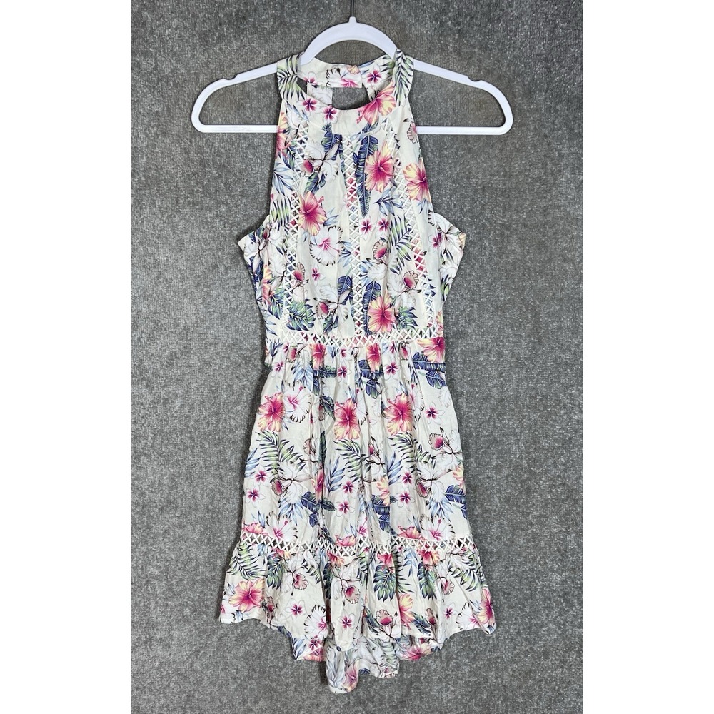 Sunday Mi Amor Open Back Halter Neck Mini Dress Womens Size S Hawaiian Tropical